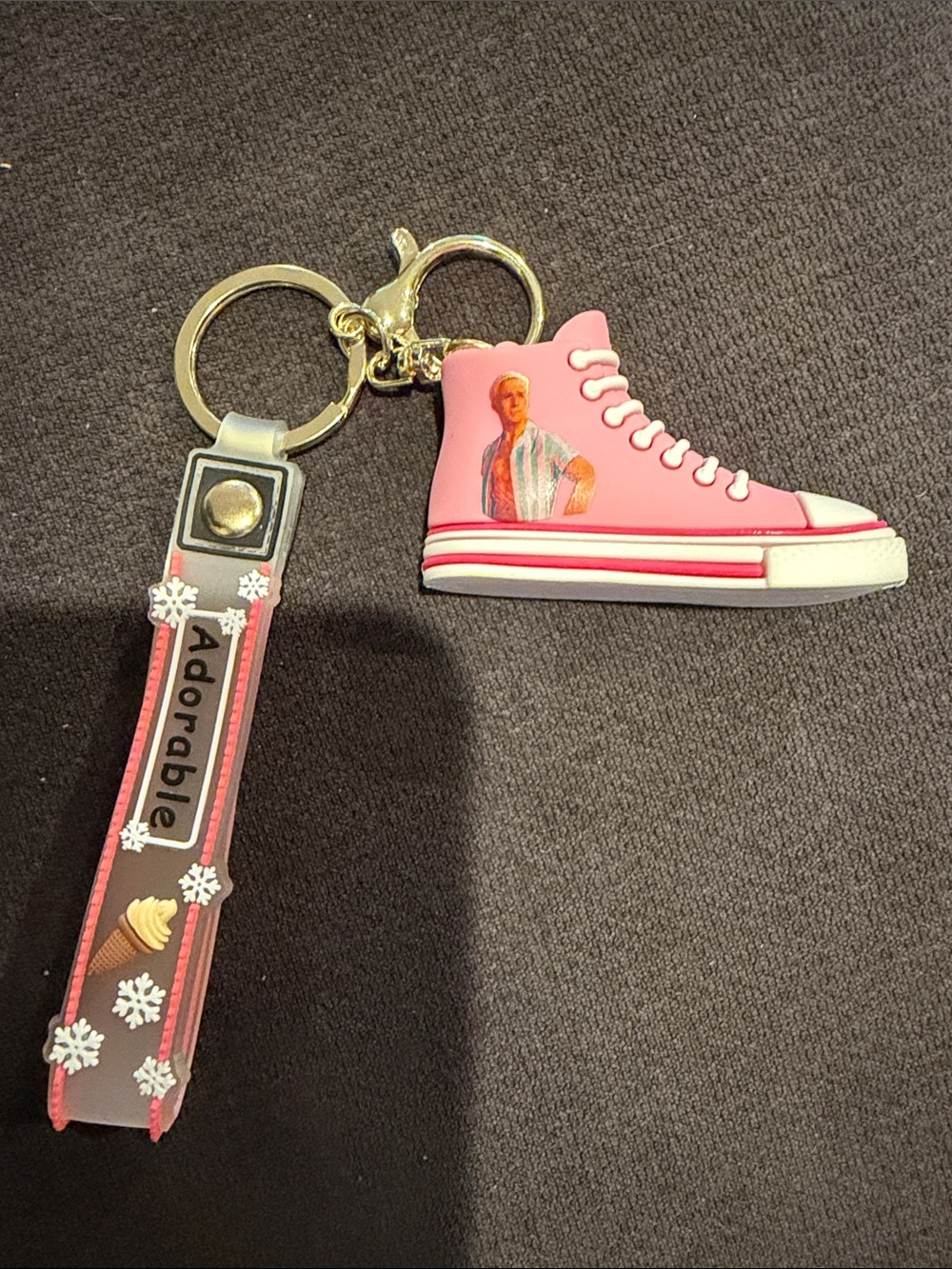 adidas Pink High-Top Sneaker Keychain with Gold Accent